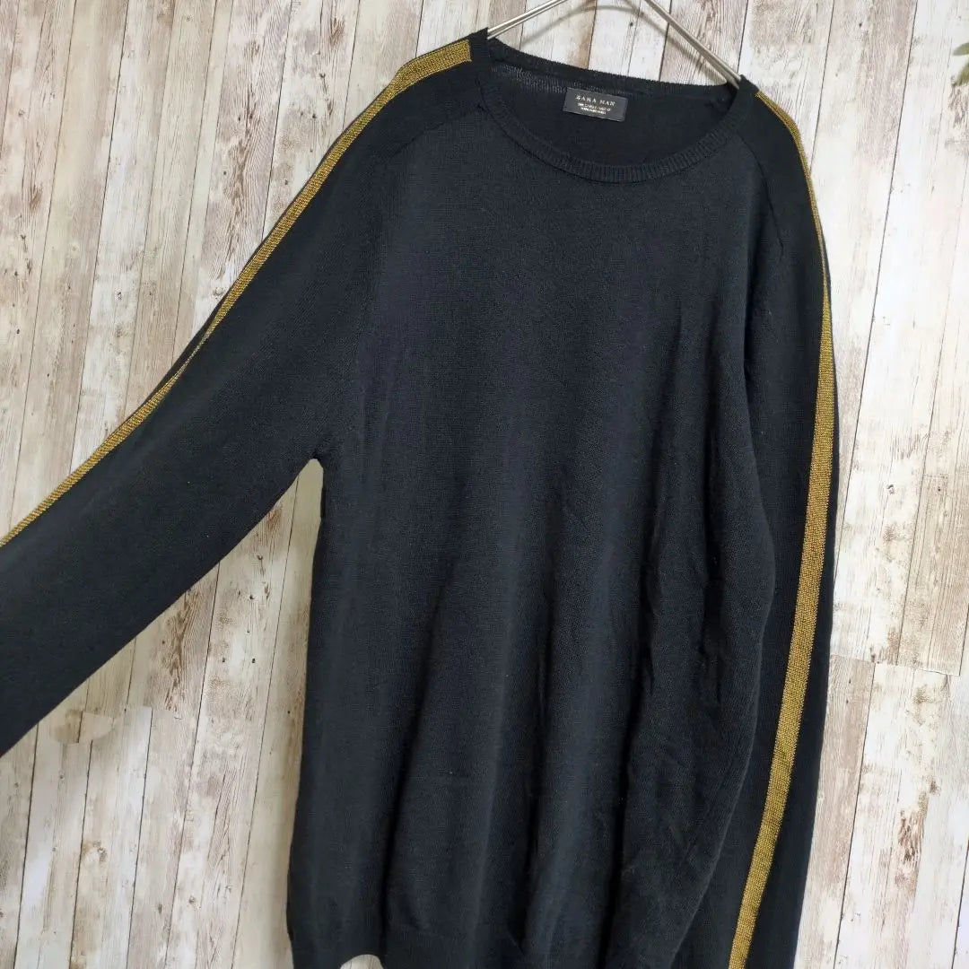 [ZARA MAN] Long-sleeved raglan knit ☆L ☆Black gold ☆Loose ☆Sweater