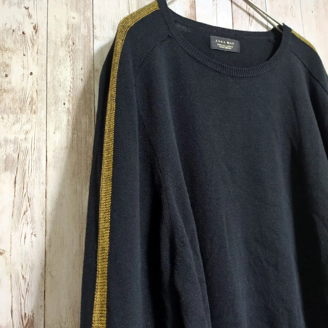 [ZARA MAN] Long-sleeved raglan knit ☆L ☆Black gold ☆Loose ☆Sweater