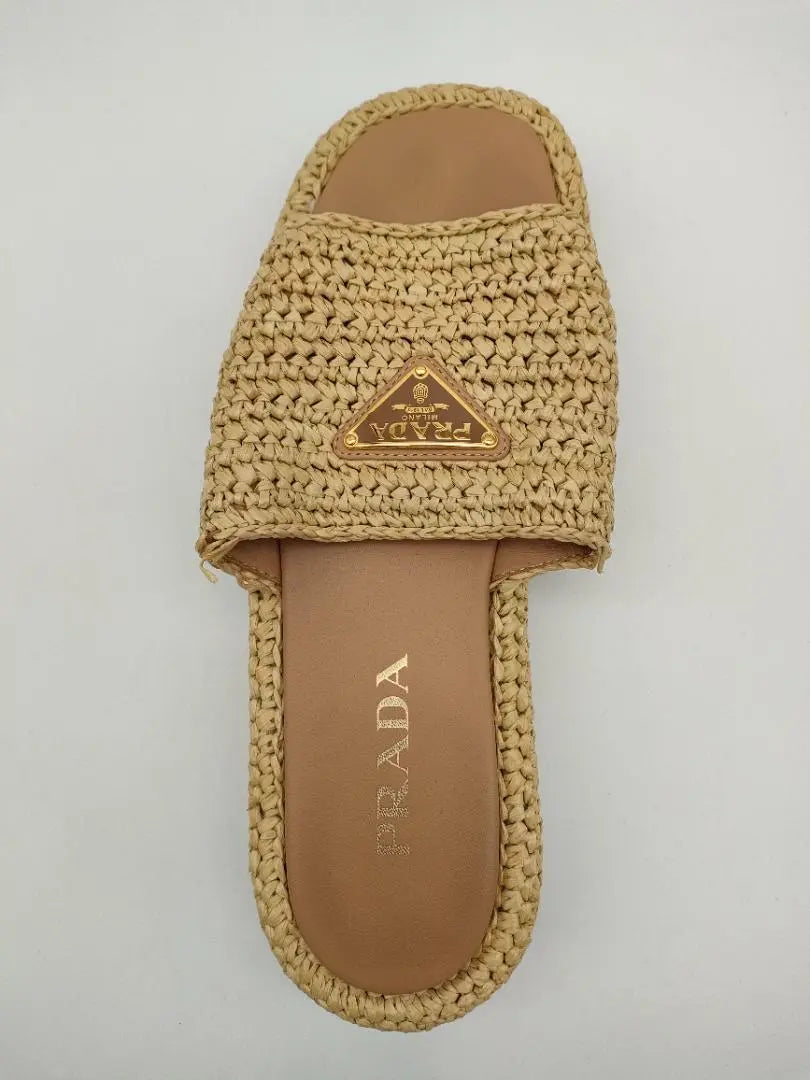 Sandalias de verano de tela Prada con logotipo en caja