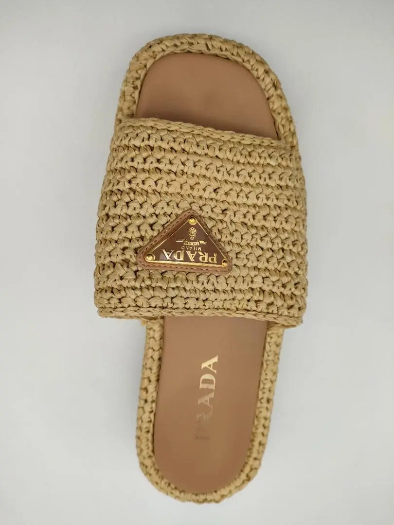 Sandalias de verano de tela Prada con logotipo en caja