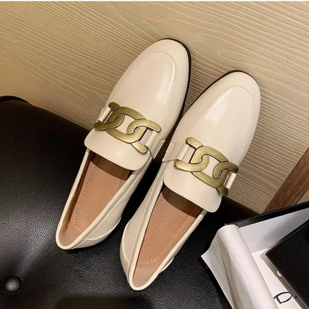 Mocasines para mujer con elegante cinturón de cadena para ir al trabajo o a la escuela, color blanco