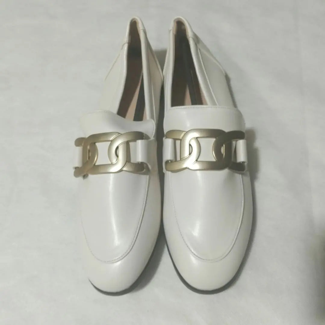 Mocasines para mujer con elegante cinturón de cadena para ir al trabajo o a la escuela, color blanco