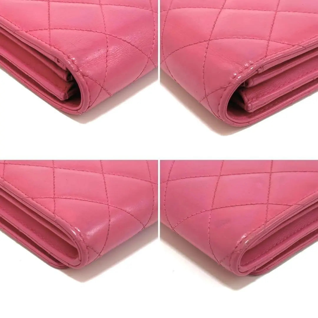 Chanel Long Wallet Simply CC Matelasse Coco Mark Pink Leather Lamb