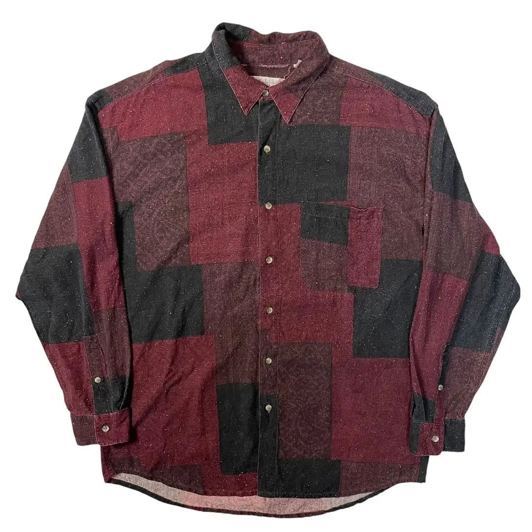 Perry Ellis 100% Silk Patchwork Shirt 90s