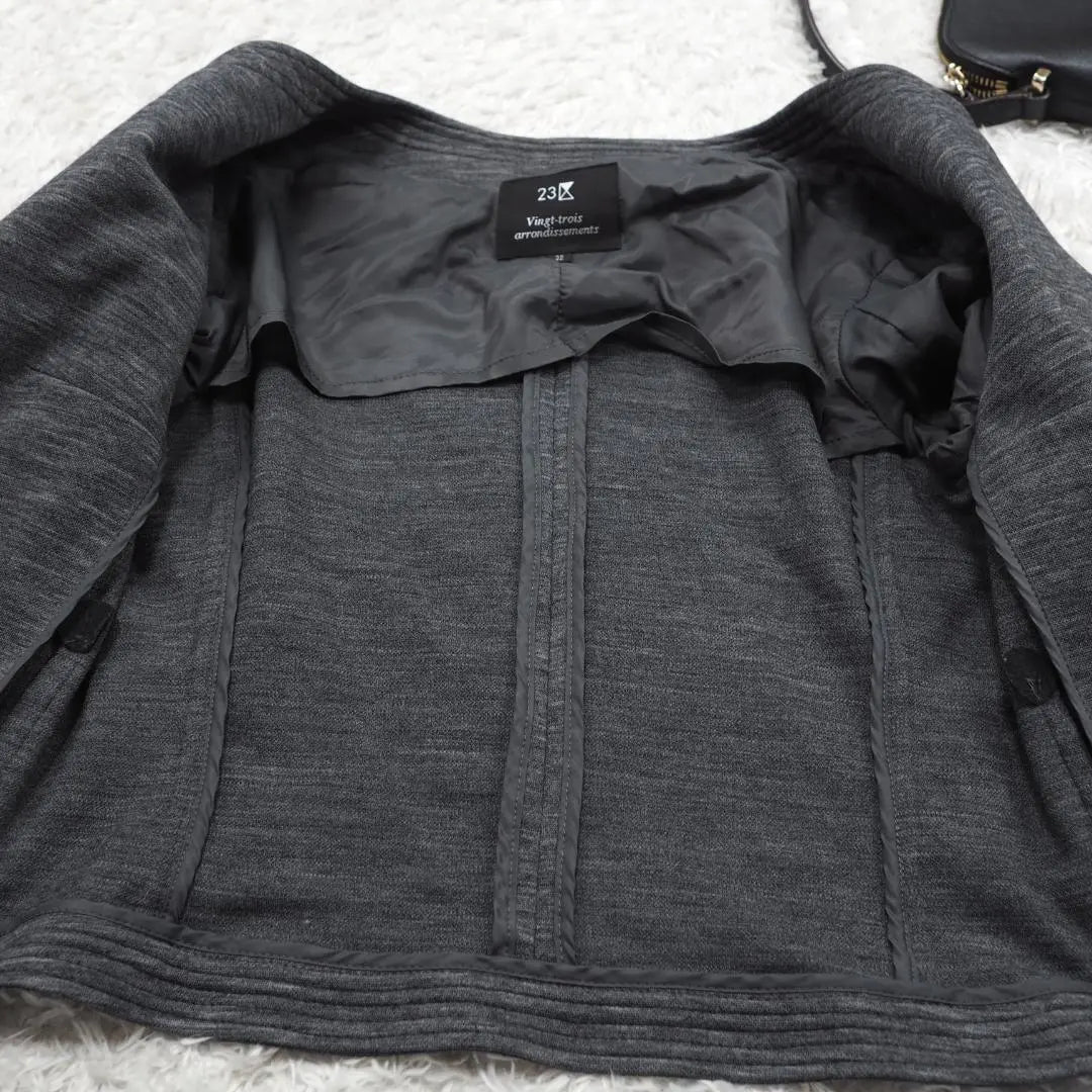 G8062*23 ward ☆ Lana ☆ Chaqueta sin color ☆ Gris oscuro ☆ 32 | G8062*23区☆ウール☆ノーカラージャケット☆ダークグレー☆32