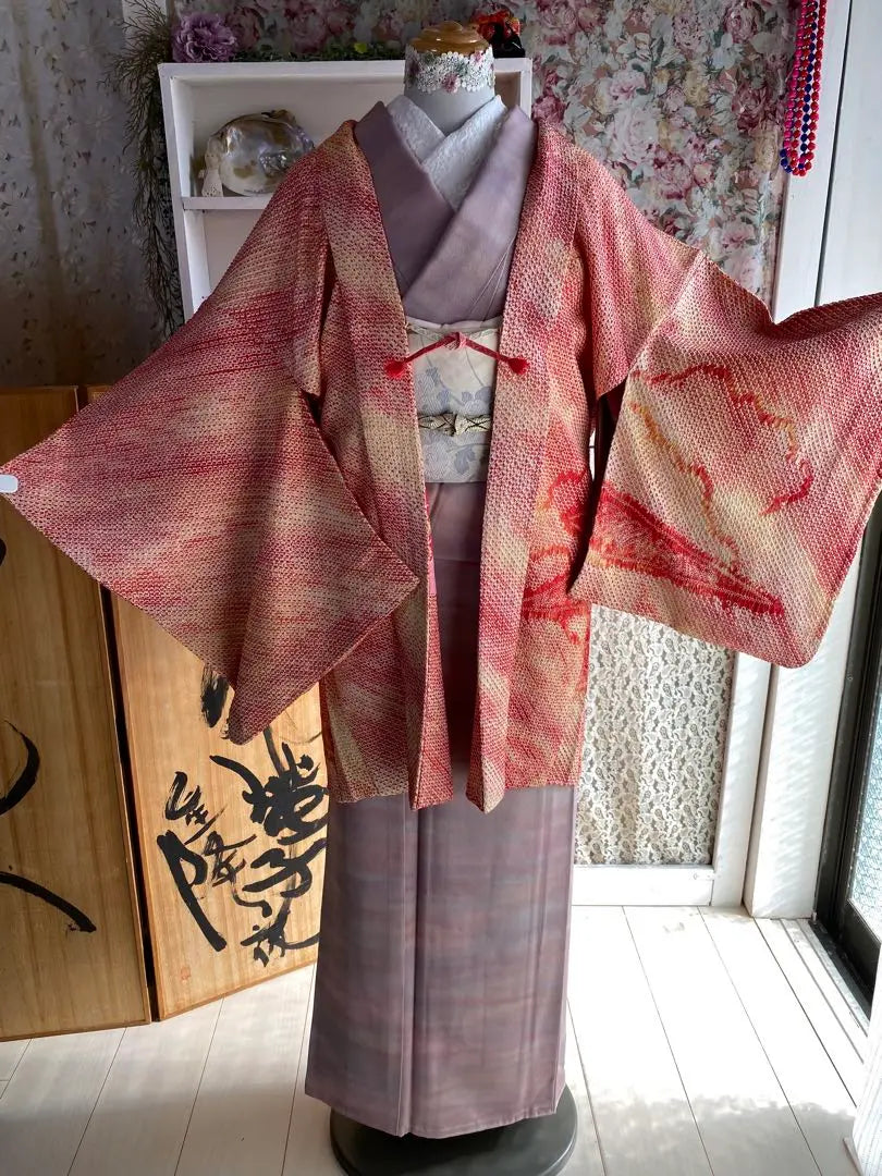 [A2410 Kanoko Shibori Haori Sleeve Length 66.5]