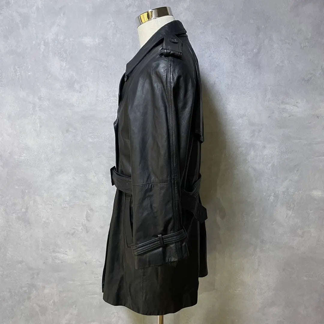 Majestic Leather Trench Coat Double Belt Cowhide Black 2571