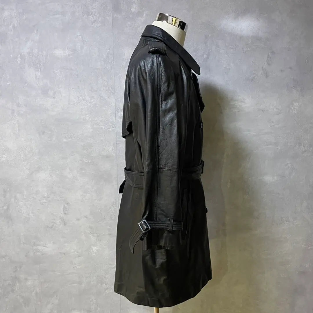 Majestic Leather Trench Coat Double Belt Cowhide Black 2571