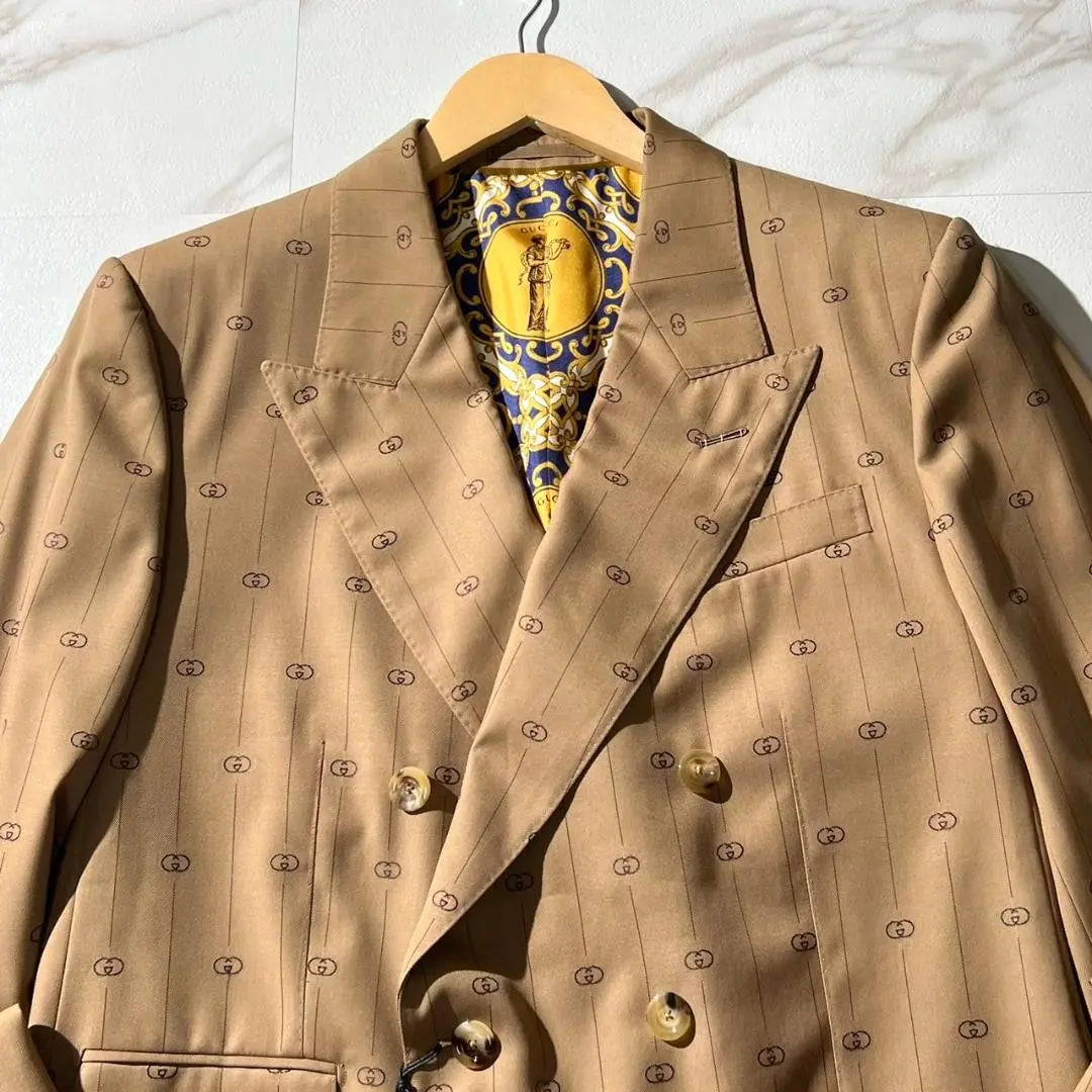 Unused Gucci Retro GG Logo Pinstripe Double Jacket Slim XL