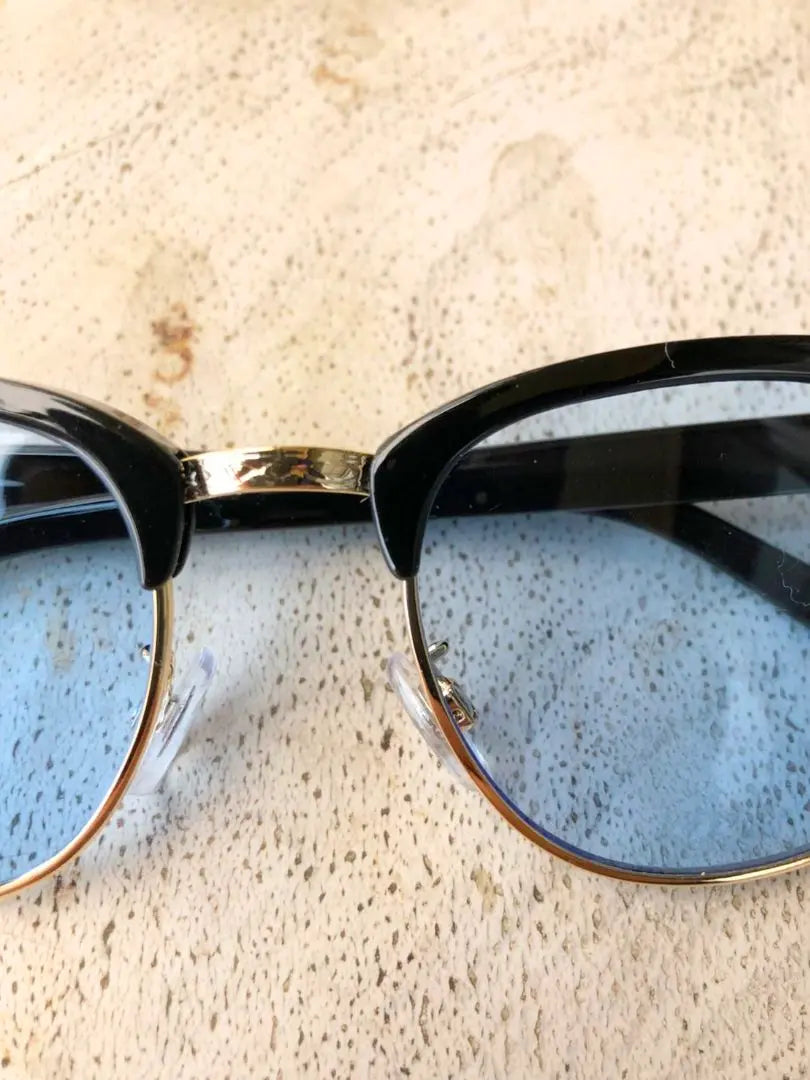 Unused blow type sunglasses, black & gold x light blue, blow type