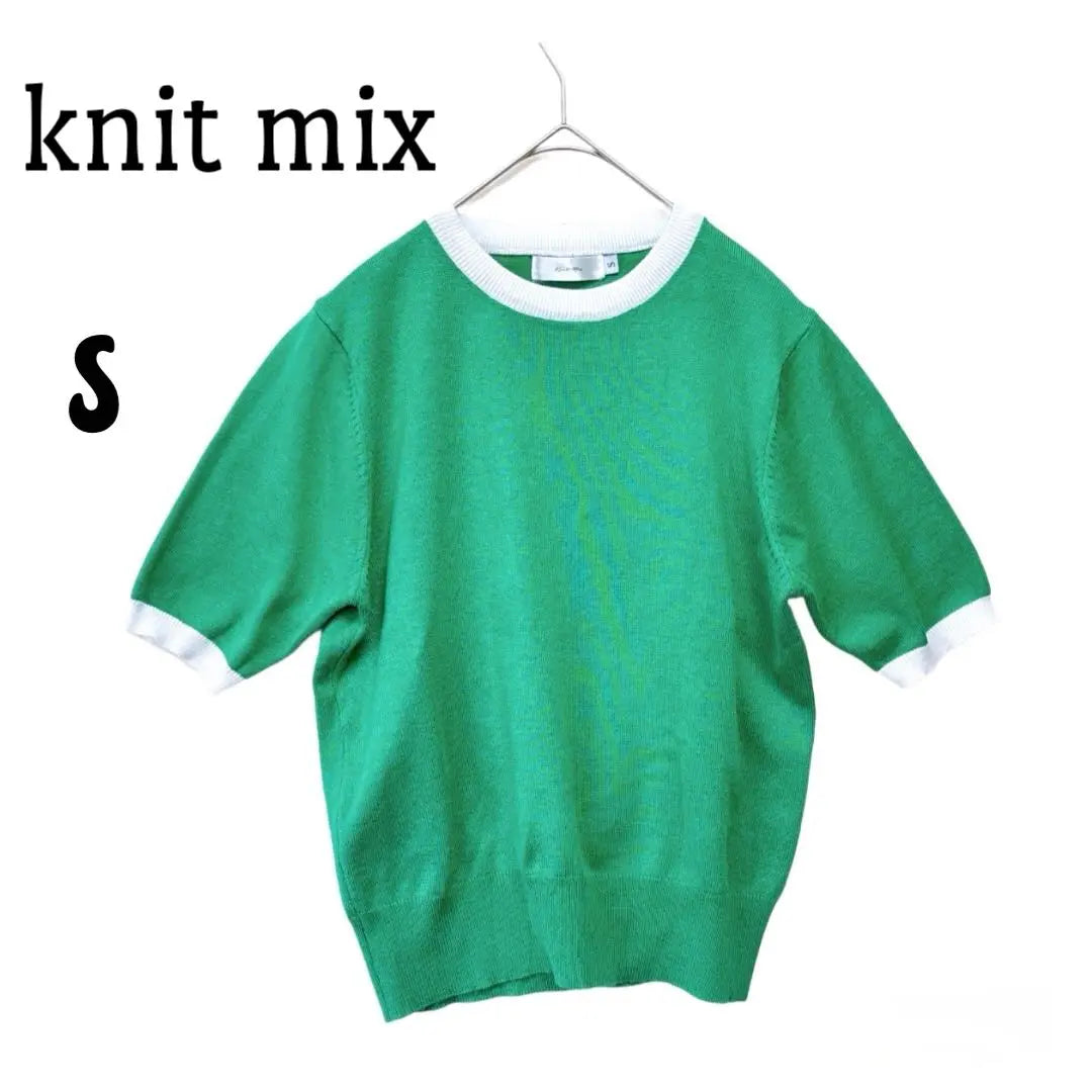 Jersey de manga corta Knitmix para verano, otoño/invierno, bicolor, con cuello en V, verde