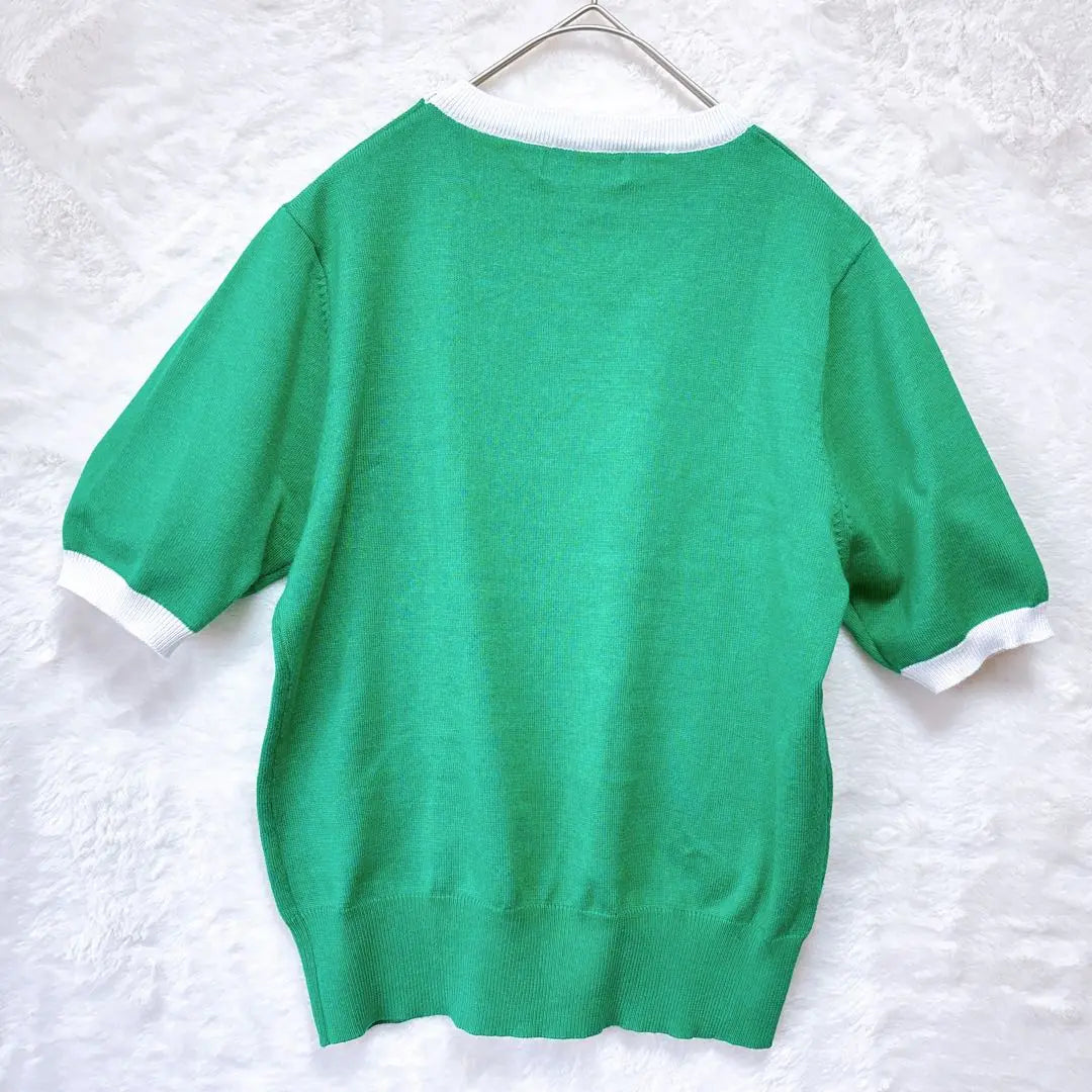 Jersey de manga corta Knitmix para verano, otoño/invierno, bicolor, con cuello en V, verde