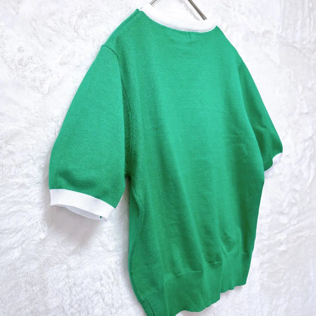 Jersey de manga corta Knitmix para verano, otoño/invierno, bicolor, con cuello en V, verde