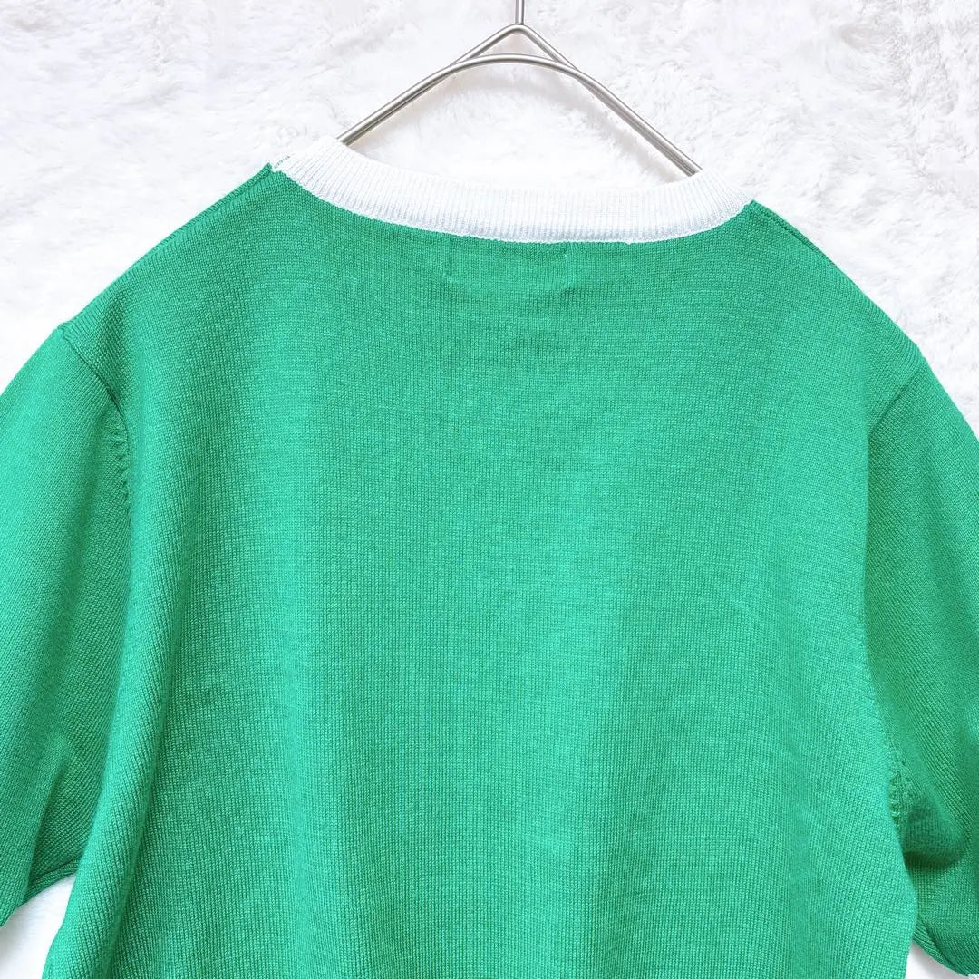 Jersey de manga corta Knitmix para verano, otoño/invierno, bicolor, con cuello en V, verde