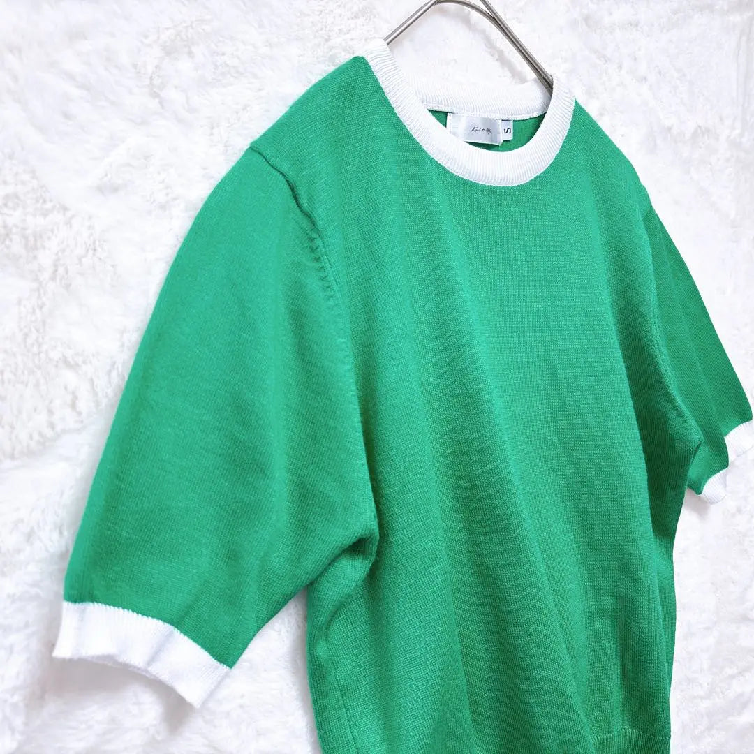 Jersey de manga corta Knitmix para verano, otoño/invierno, bicolor, con cuello en V, verde