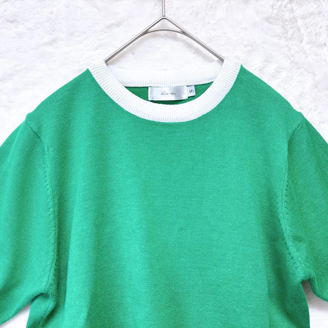 Jersey de manga corta Knitmix para verano, otoño/invierno, bicolor, con cuello en V, verde