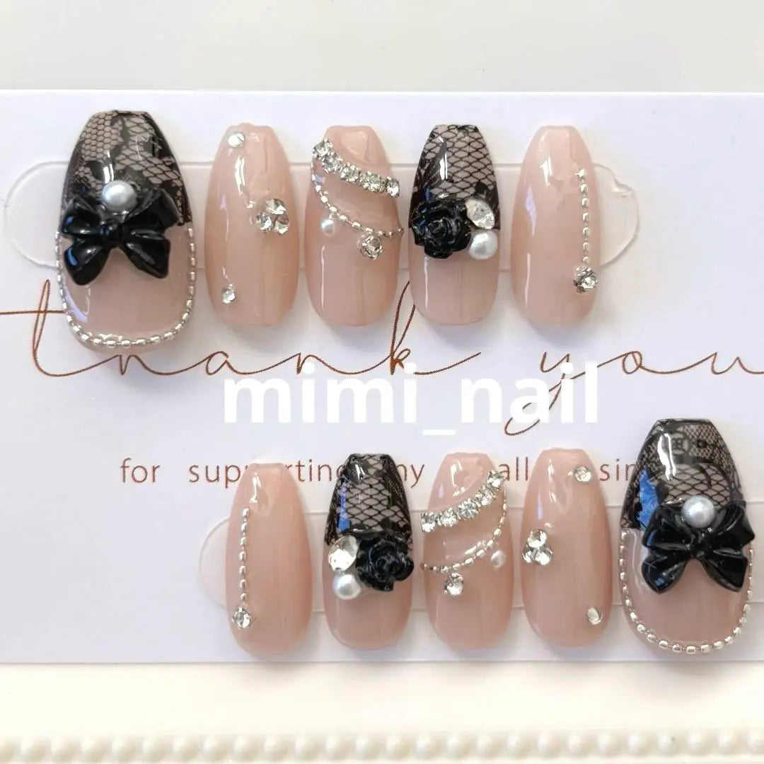 Custom nail tips Korean French Girly Elegant Lace nails Trend Rose