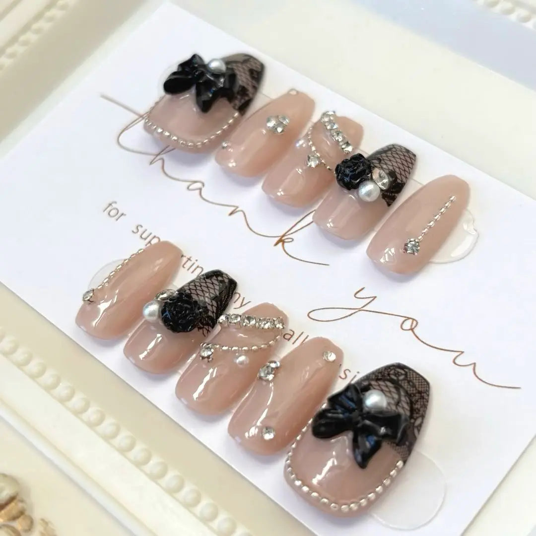 Custom nail tips Korean French Girly Elegant Lace nails Trend Rose