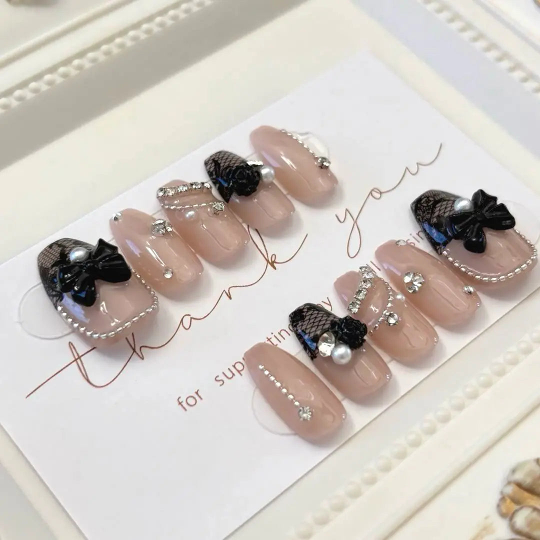 Custom nail tips Korean French Girly Elegant Lace nails Trend Rose