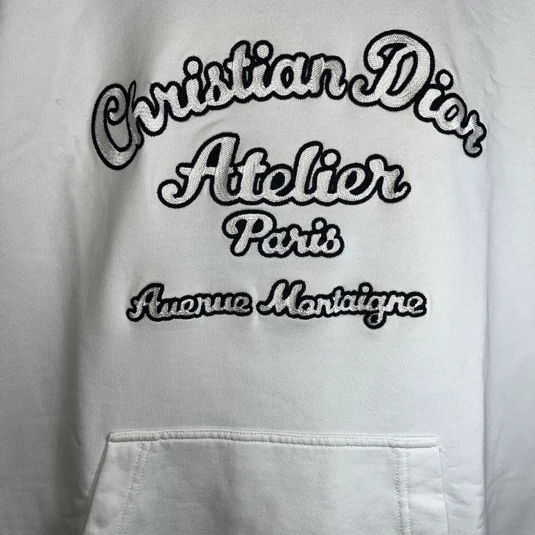 [Raro] Sudadera con capucha con el logotipo bordado de Christian Dior en blanco y azul marino