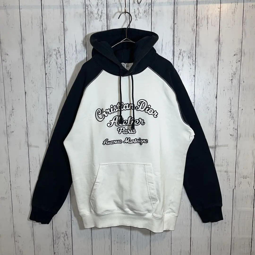 [Rare] Christian Dior Embroidered Logo Hoodie White Navy