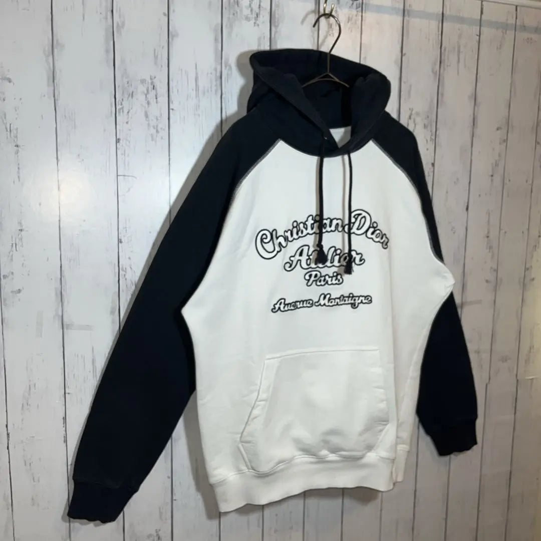 [Rare] Christian Dior Embroidered Logo Hoodie White Navy