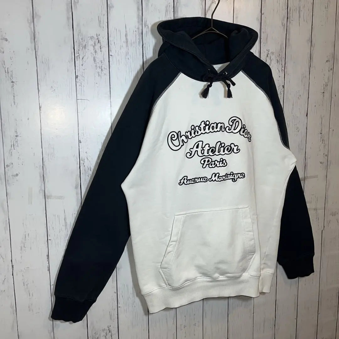 [Rare] Christian Dior Embroidered Logo Hoodie White Navy