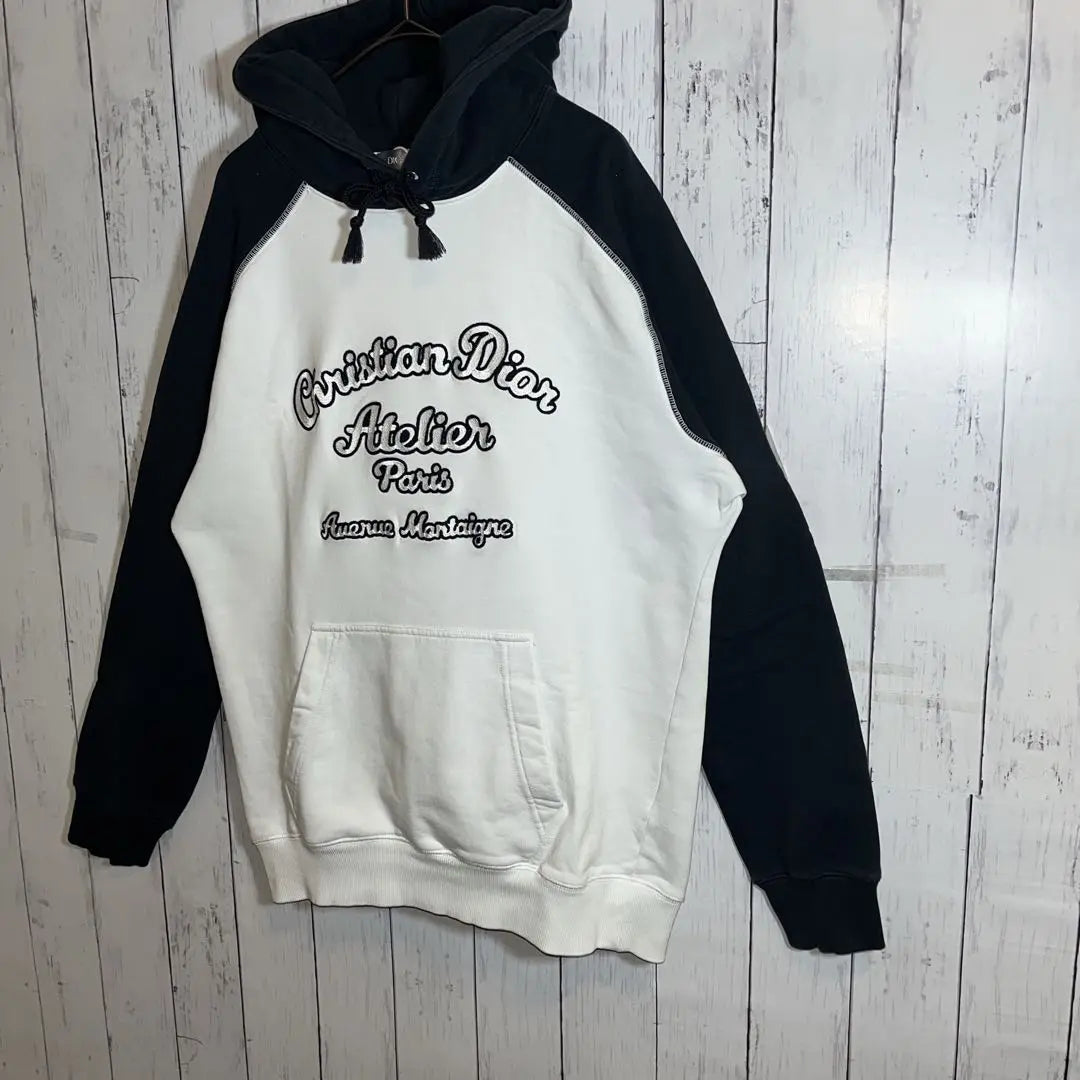 [Rare] Christian Dior Embroidered Logo Hoodie White Navy