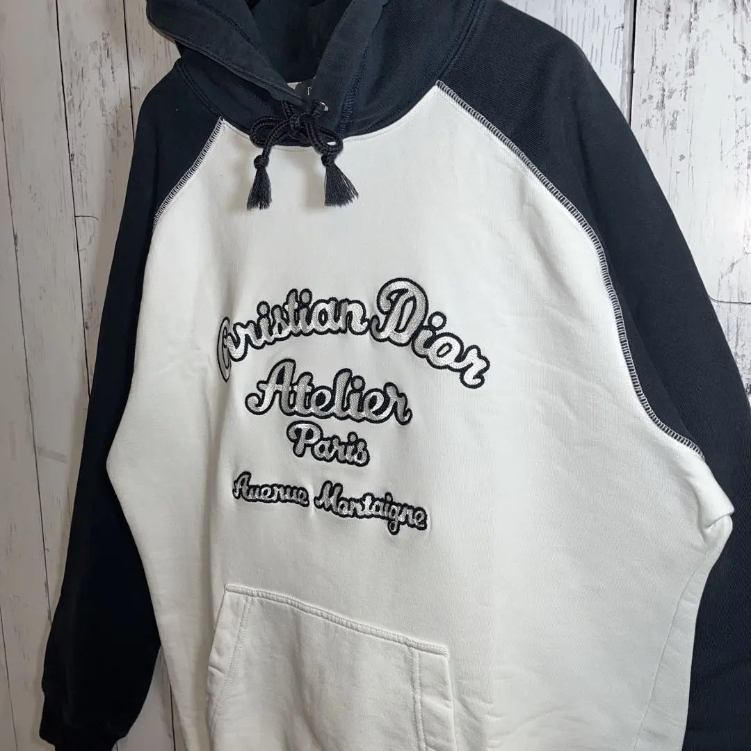 [Rare] Christian Dior Embroidered Logo Hoodie White Navy