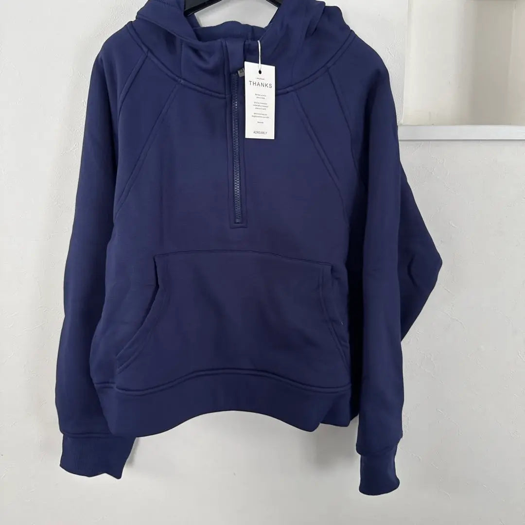 Nuevo ❣️ Sudadera con capucha azul marino con media cremallera para mujer, talla XL, forro polar, largo corto