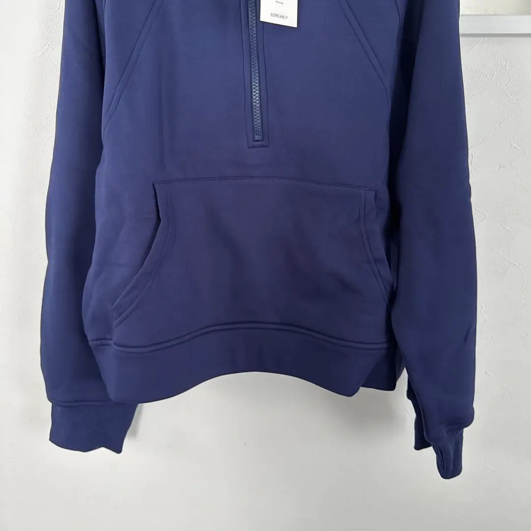 Nuevo ❣️ Sudadera con capucha azul marino con media cremallera para mujer, talla XL, forro polar, largo corto