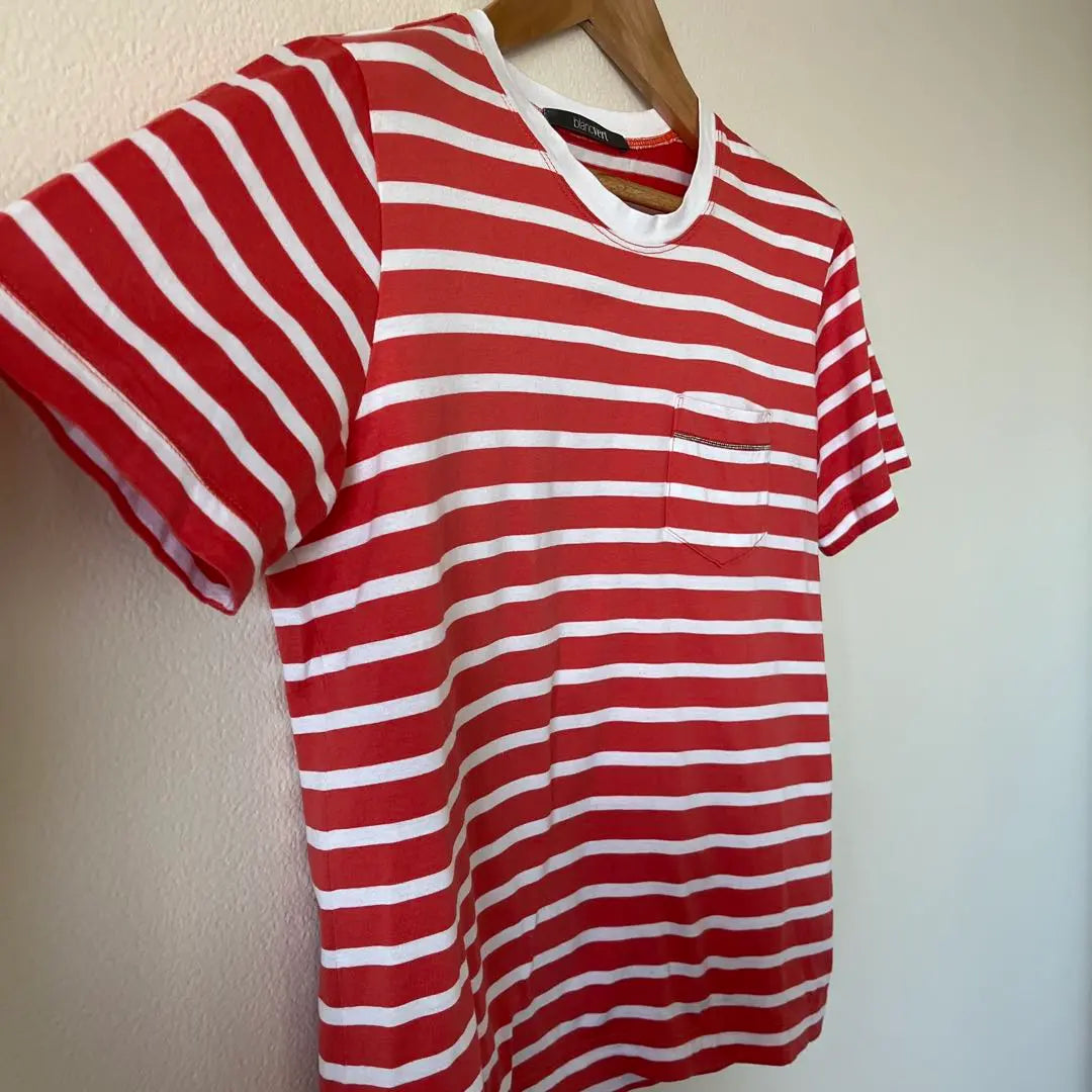 [Good condition] Blambert Striped Short Sleeve T-shirt 38 Red x White Bead Line