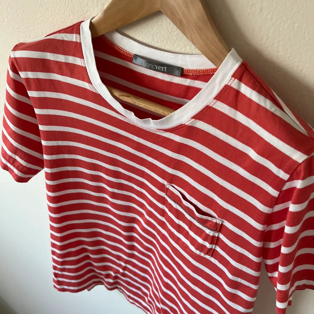 [Good condition] Blambert Striped Short Sleeve T-shirt 38 Red x White Bead Line