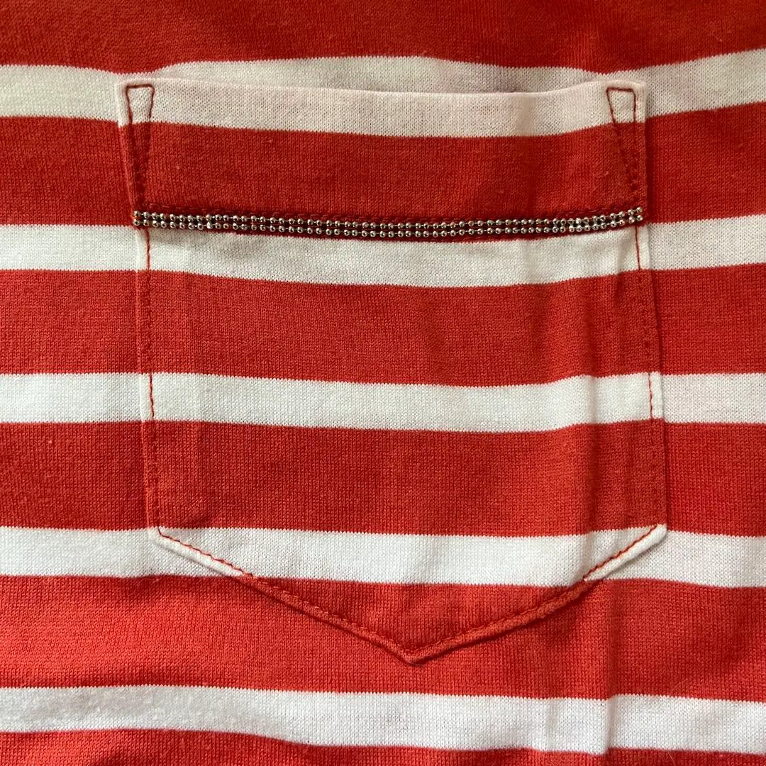 [Good condition] Blambert Striped Short Sleeve T-shirt 38 Red x White Bead Line