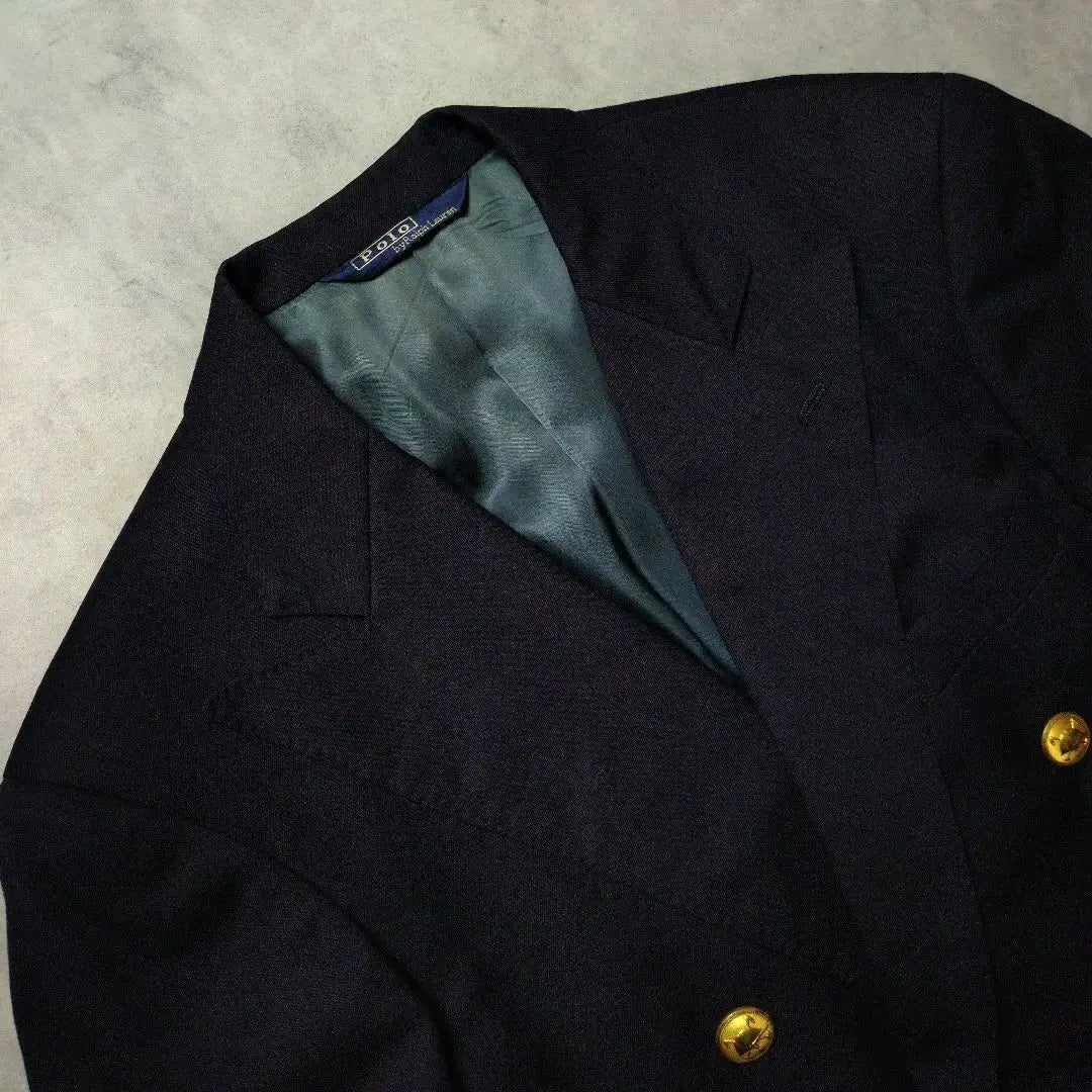 Blazer de tela con botones dorados y doble capa en azul marino de Ralph Lauren A6 175