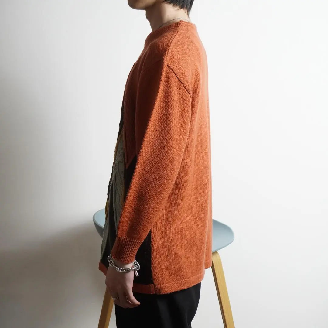 vintage 3D knit sweater, three-dimensional design, orange/CW80