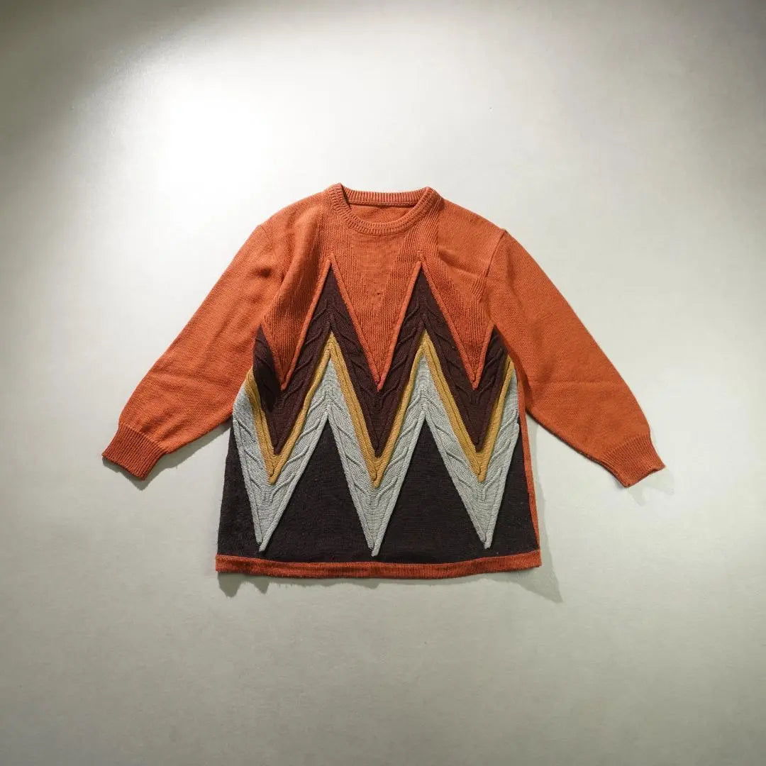 vintage 3D knit sweater, three-dimensional design, orange/CW80