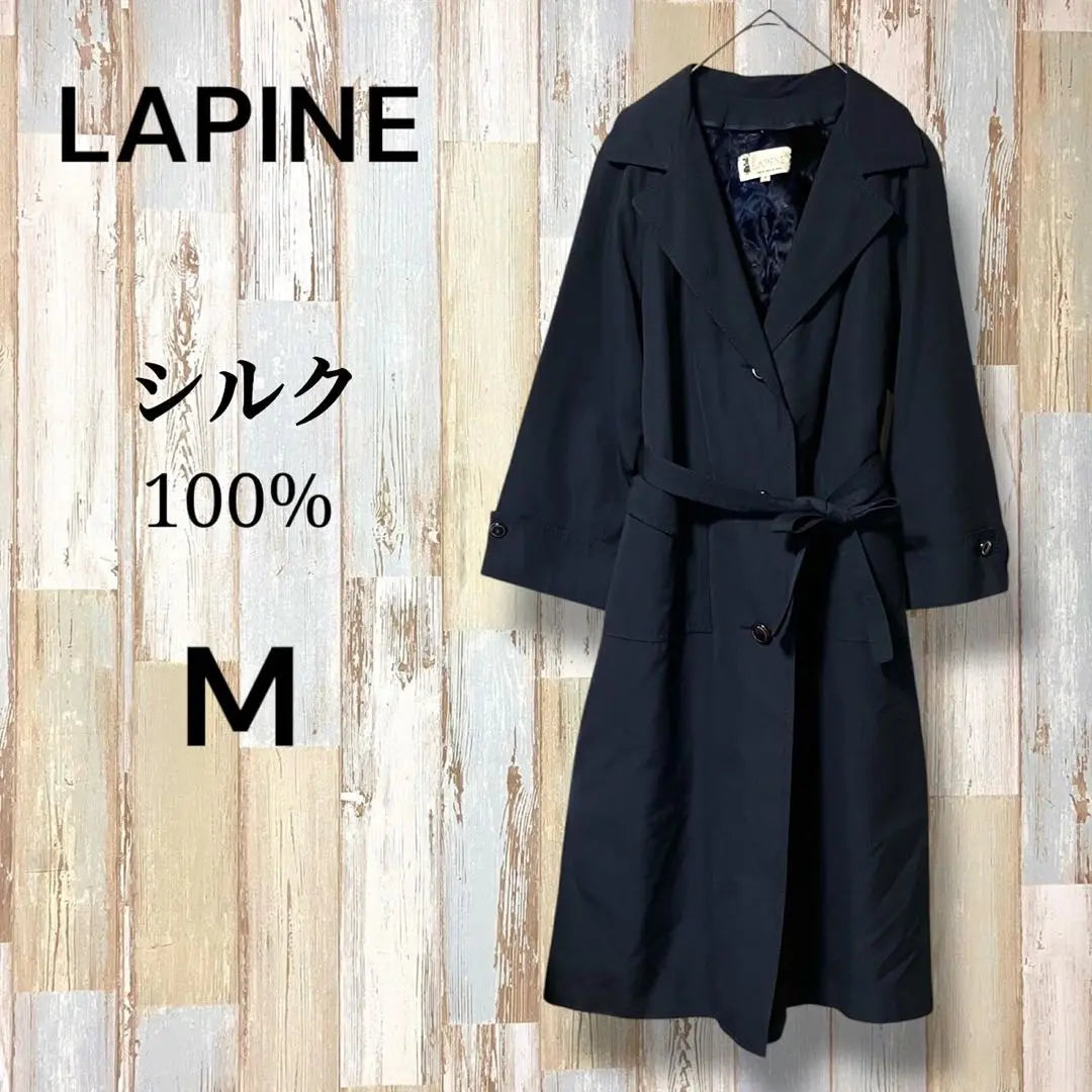 High-quality material Lapine 100% silk lined trench coat Navy M belt