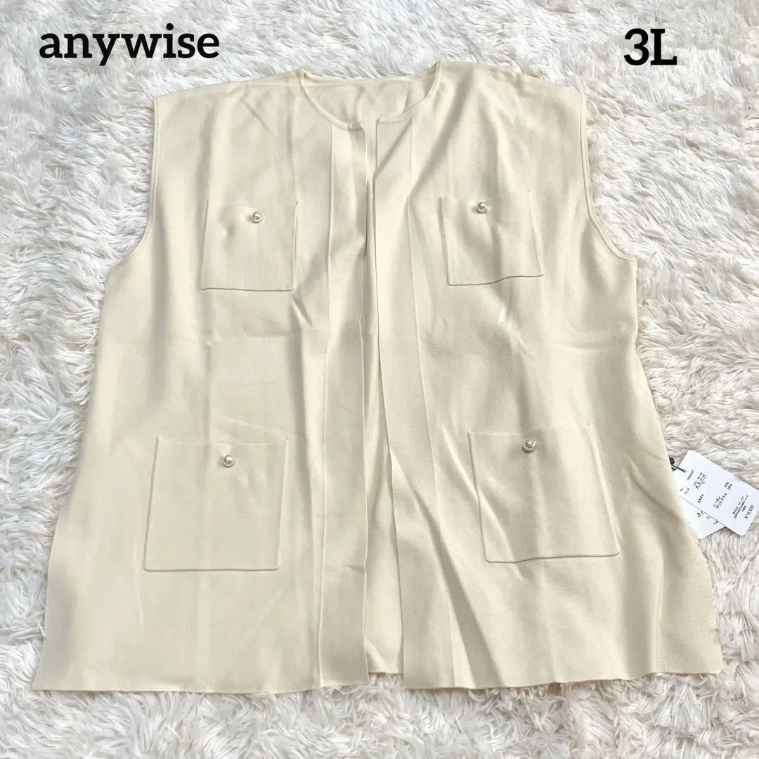 Eniwise Acento similar a una perla Slow Knit Jile QVC Eclus 3L | エニワイズ パール調アクセント滑らかニットジレ QVCエクリュ3L