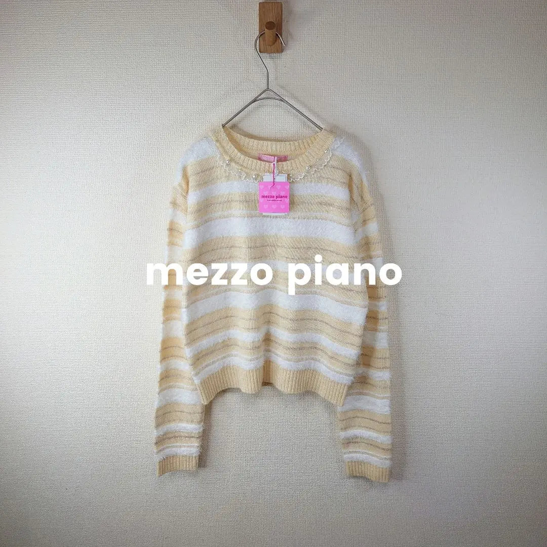 [New] Mezzo piano striped knit sweater L 160cm beige white