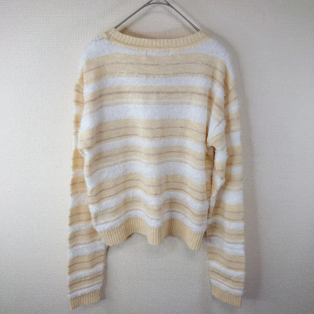 [New] Mezzo piano striped knit sweater L 160cm beige white