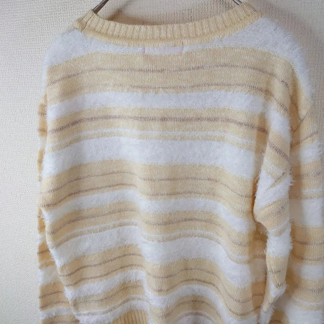 [New] Mezzo piano striped knit sweater L 160cm beige white