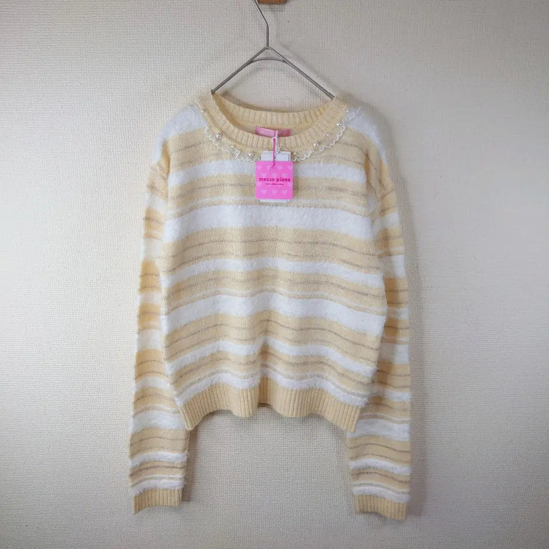 [New] Mezzo piano striped knit sweater L 160cm beige white