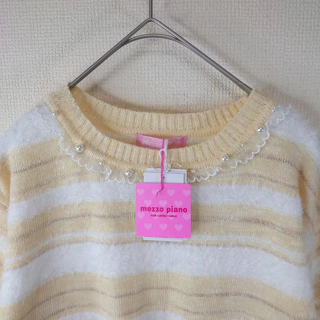 [New] Mezzo piano striped knit sweater L 160cm beige white