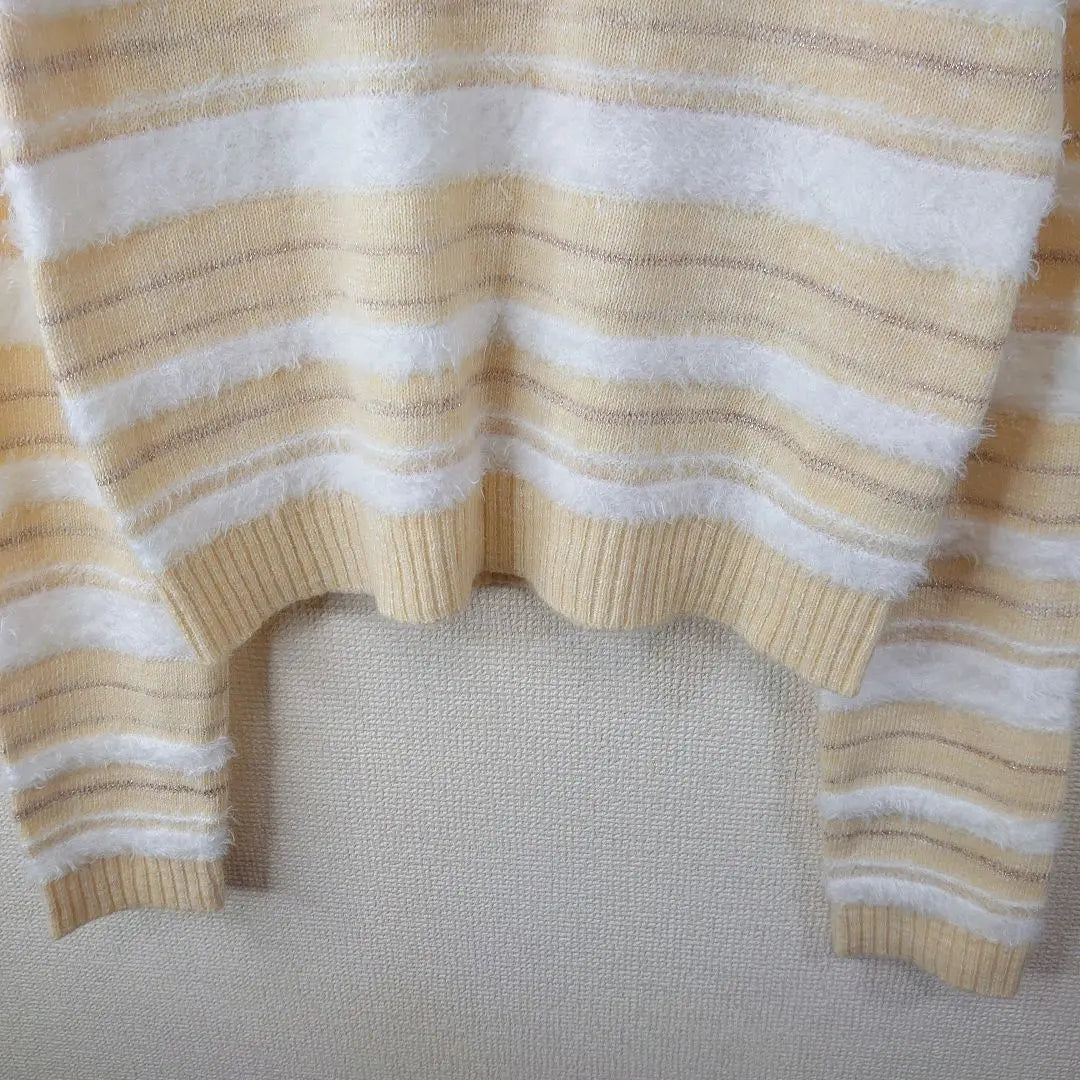 [New] Mezzo piano striped knit sweater L 160cm beige white