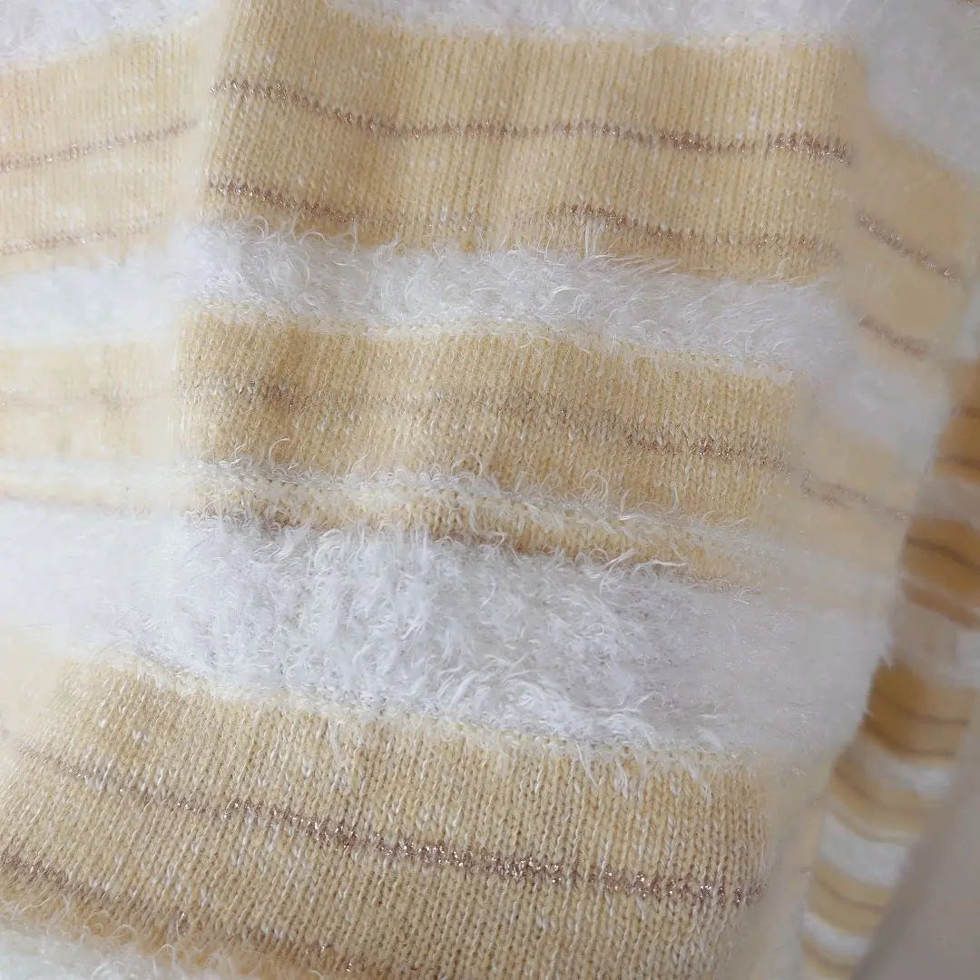 [New] Mezzo piano striped knit sweater L 160cm beige white