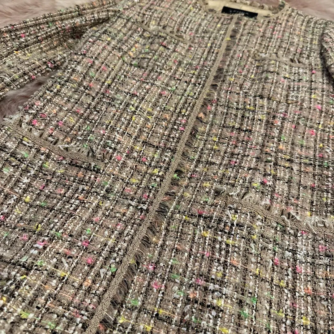 [Good condition] EPOCA No-collar tweed jacket Spring coat 40