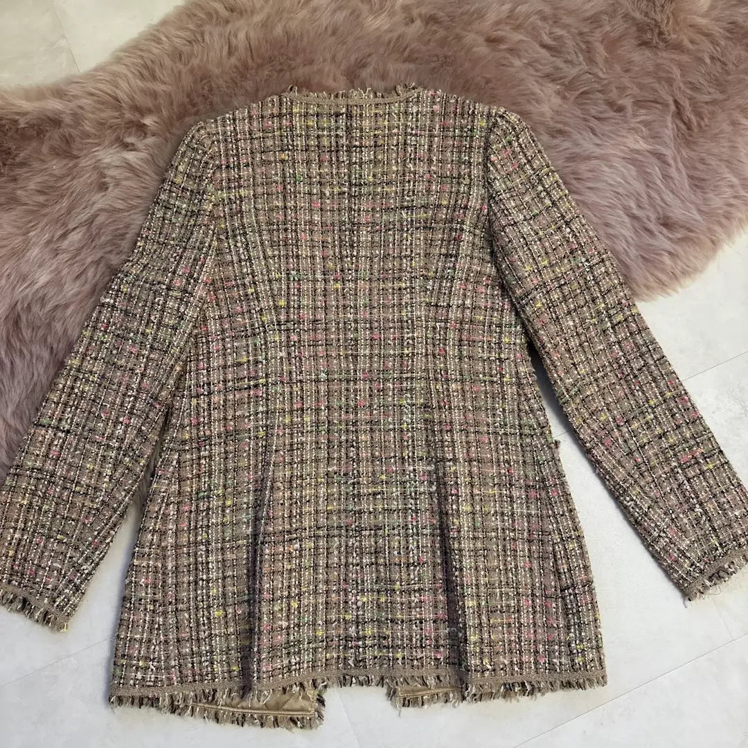 [Good condition] EPOCA No-collar tweed jacket Spring coat 40