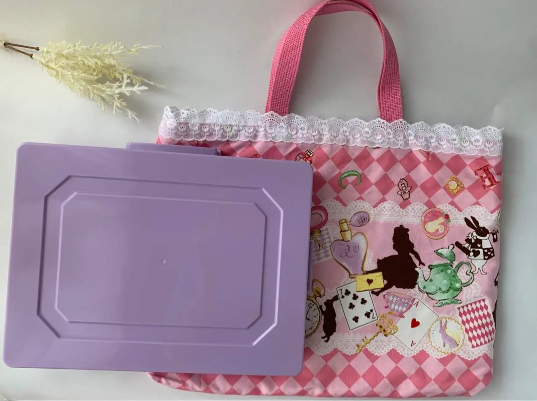 2⃣6⃣Bolsa de lecciones de Alicia hecha a mano, rosa, bolsa de libros ilustrados, preparación para el jardín de infantes y la entrada a la escuela