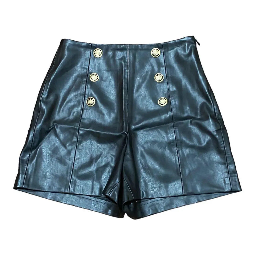 [ZARA] Women's Shorts Black Gold Button Cute